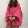 Autumn and Winter New European and American Style Pure Hand-woven Mohair Lantern Sleeves, Pullover Sweater Women's Sweater