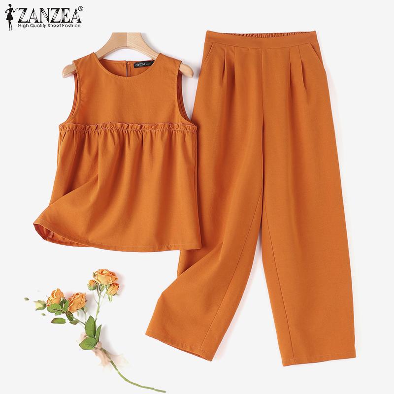 

ZANZEA Женские майки и брюки, повседневный комплект из двух предметов