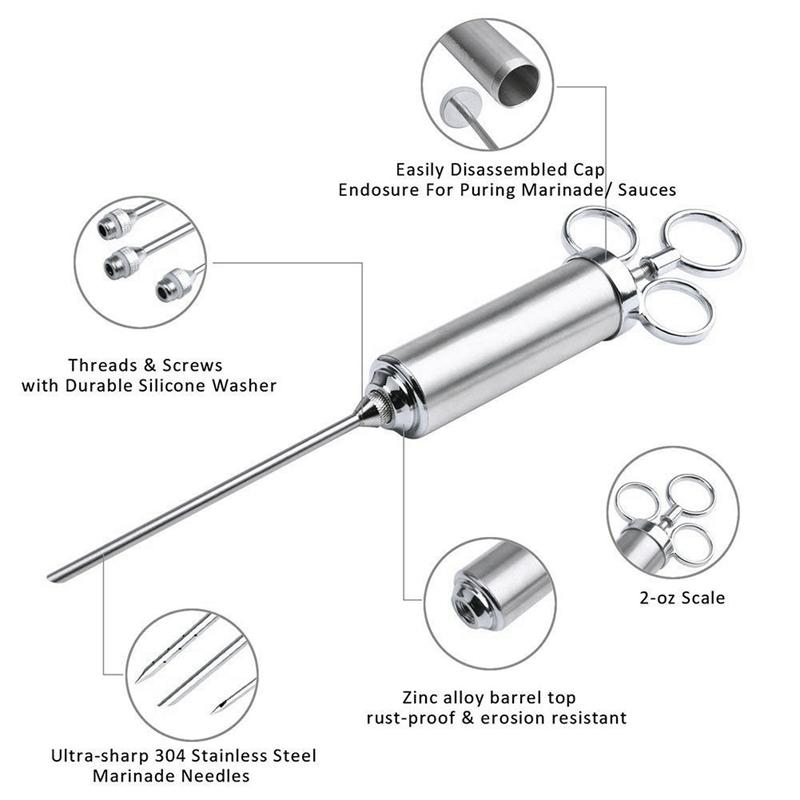 Meat  Syringe Kit StainlessSteel for Grill Turkey BBQ Seasoning Sauce Injection Flavor Needle CookingSyringe for Smoker Roast