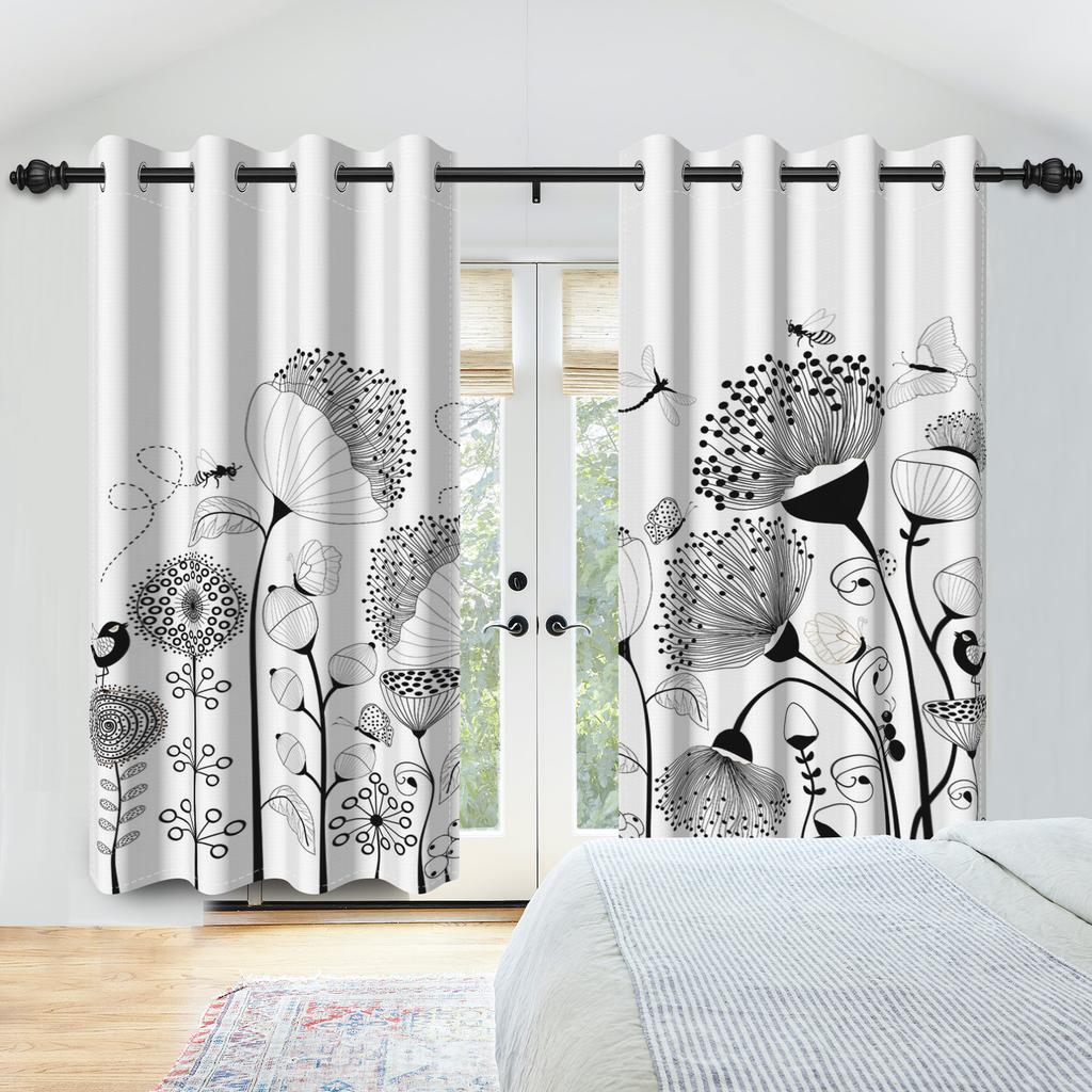 2ks Květinové okenní závěsy Akvarelový botanický potisk Polyesterové zatemňovací závěsy Kuchyň Obývací pokoj Pokoj pro dívky Dekor Závěs