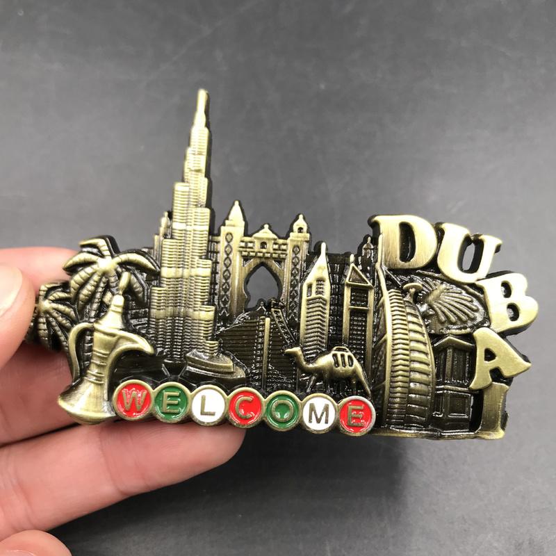 Dubai Travelling Souvenirs Metallic Fridge Magnets Austria UAE Tourist Souvenirs Metal Magnetic Stickers for Fridge Home Decor