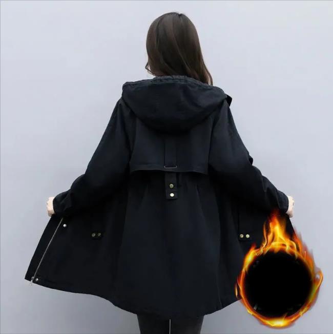 Dámská zimní parka Korejská plyšová zateplená dámská bunda Dámský teplý kabát s kapucí Středně dlouhý Ležérní svrchník