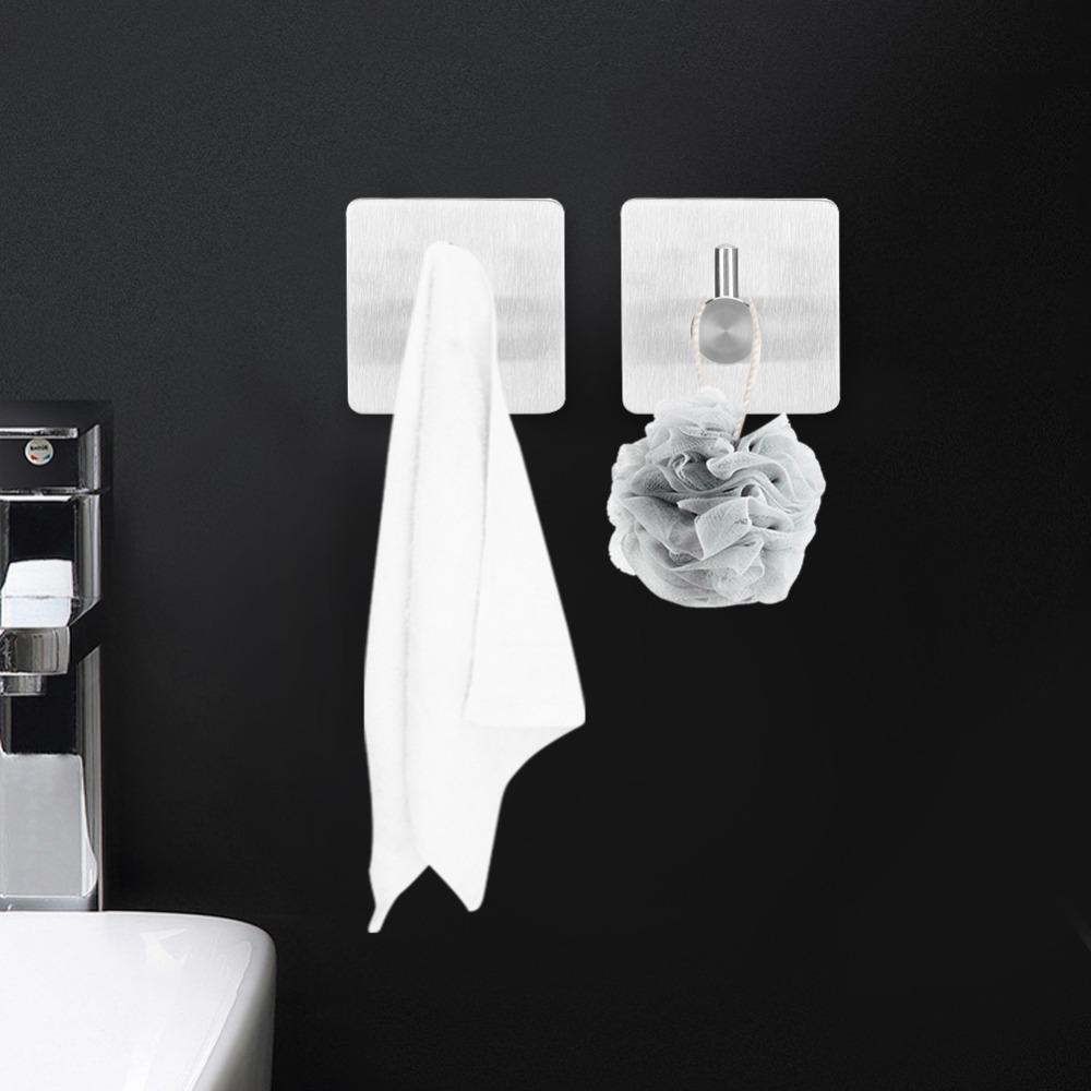 2 PCS Punch Free Adhesive Hook Silver Towel Hook Practical Coat Hook Space Saving