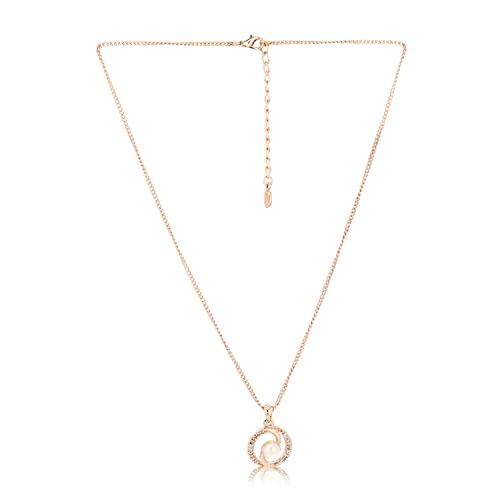 Estele Rose Gold Plated CZ Whirlpool Designer Necklace Set with Pearl for Women
