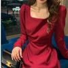 Red dress women's long-sleeved engagement dress can be worn daily Hepburn small red dress high-end temperament autumn and winter