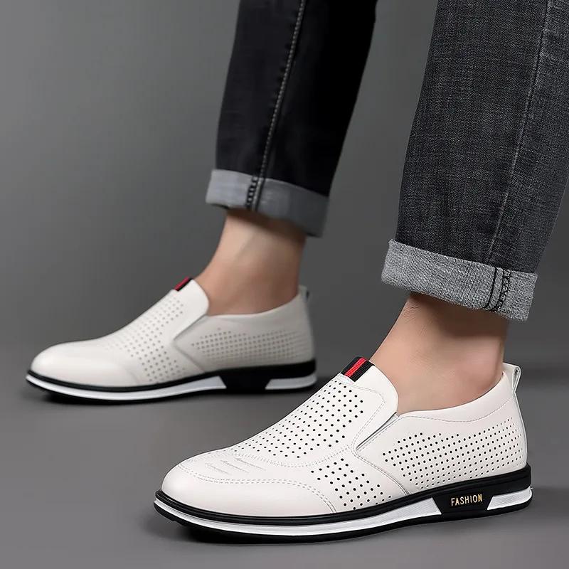 Fashion Summer Little White Shoes Spring Breathable Outdoor Casual Shoes Business Formal Leather  Footwear Sneakers for Men Flat Sandals