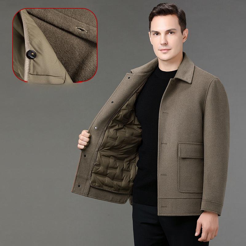 Men's double-sided cashmere coat, down lining, thickened warm woolen jacket, fashionable casual wear