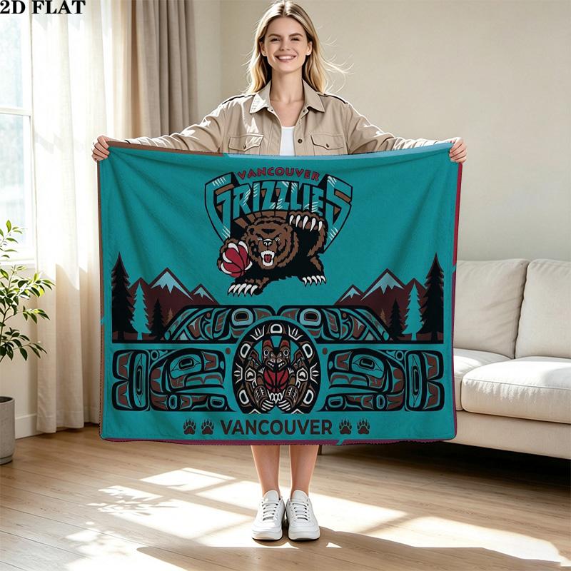 Vintage Vancouver Grizzlies Print Flannel Blanket High Quality Warm Comfortable Cover for All Seasons Perfect for Gifts Home Decor