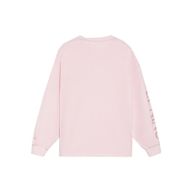 Li Ning SS22 Sakura Series Letter Print Casual Pullover Long Sleeve Drop Shoulder T-Shirt Unisex Tops Pink AHSS915-2