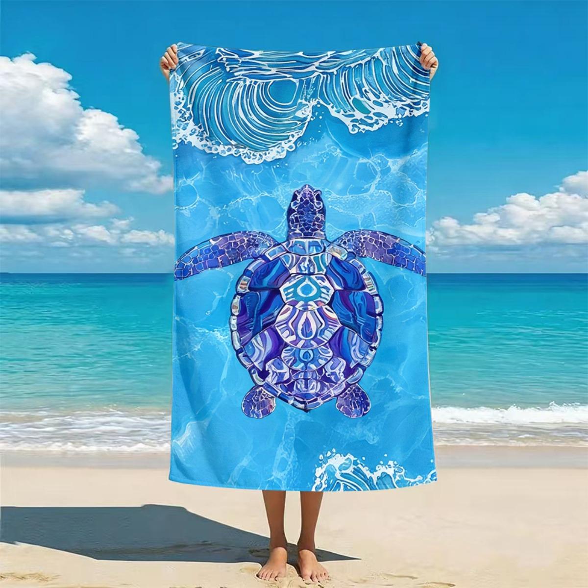 

1pc with Turtle and Waves Pattern Beach Towel Travel Towel Unisex Soft Comfortable Quick Dry Portable for Men Women Beach W30*H60(CM)