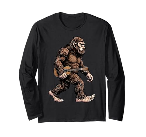 Bigfoot Carrying Ukulele Sasquatch Island Musician Long Sleeve T-Shirt