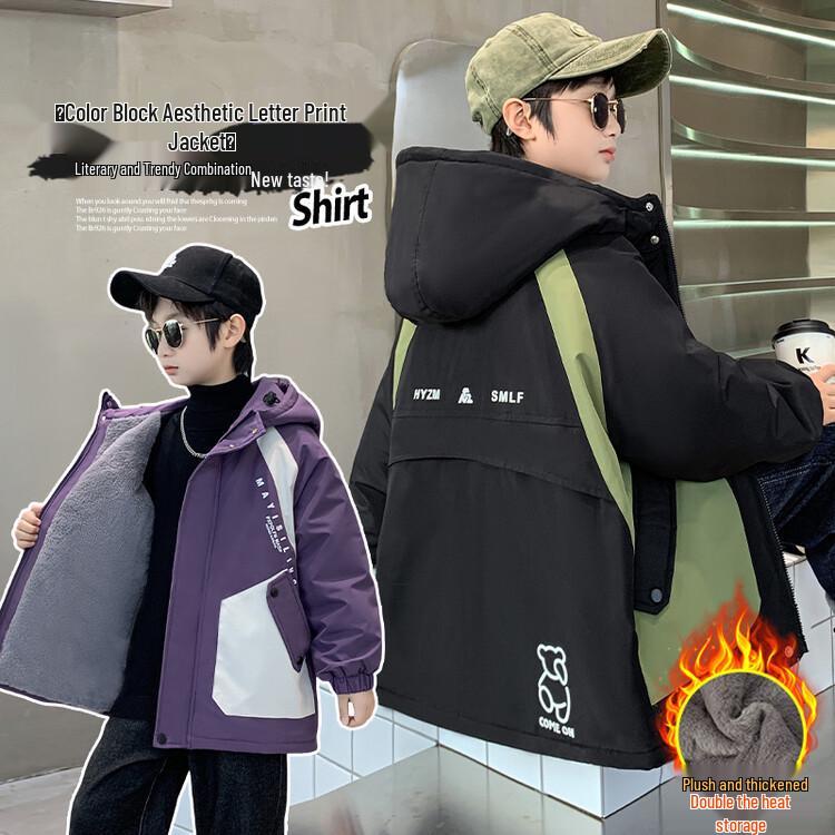 Boys' Trendy Cotton Coat 2025: Velvet-Lined Winter Parka