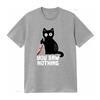 Mens Halloween Funny Cat T Shirt with Bloody Knife You Saw Nothing  vintage Washed Top For Everyday Wear Comfortable graphic