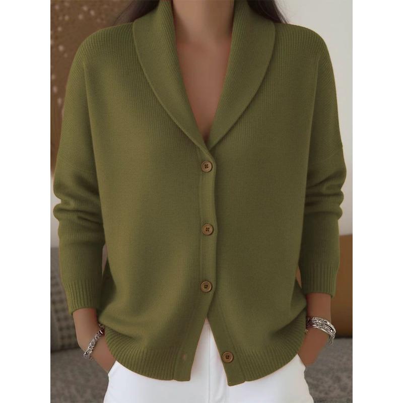 Damen S Strick Cardigan V-Ausschnitt Knopf Langarm Locker Faul Stil Einfarbig Pullover