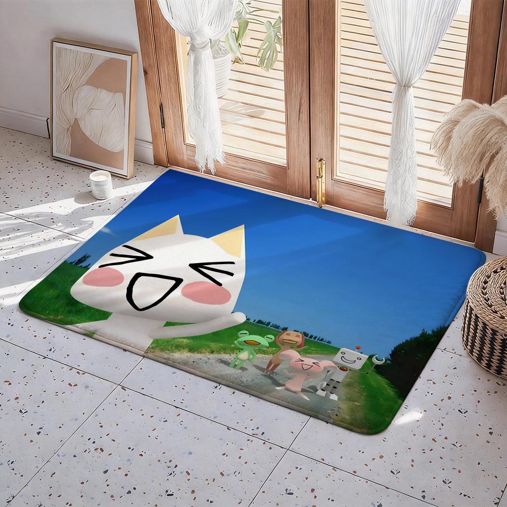 Inoue Toro Cute Cat Floor Mat Eco Flannel Doormat Non Slip Odorless Indoor Floor Rug Soft Short Plush Home Mat