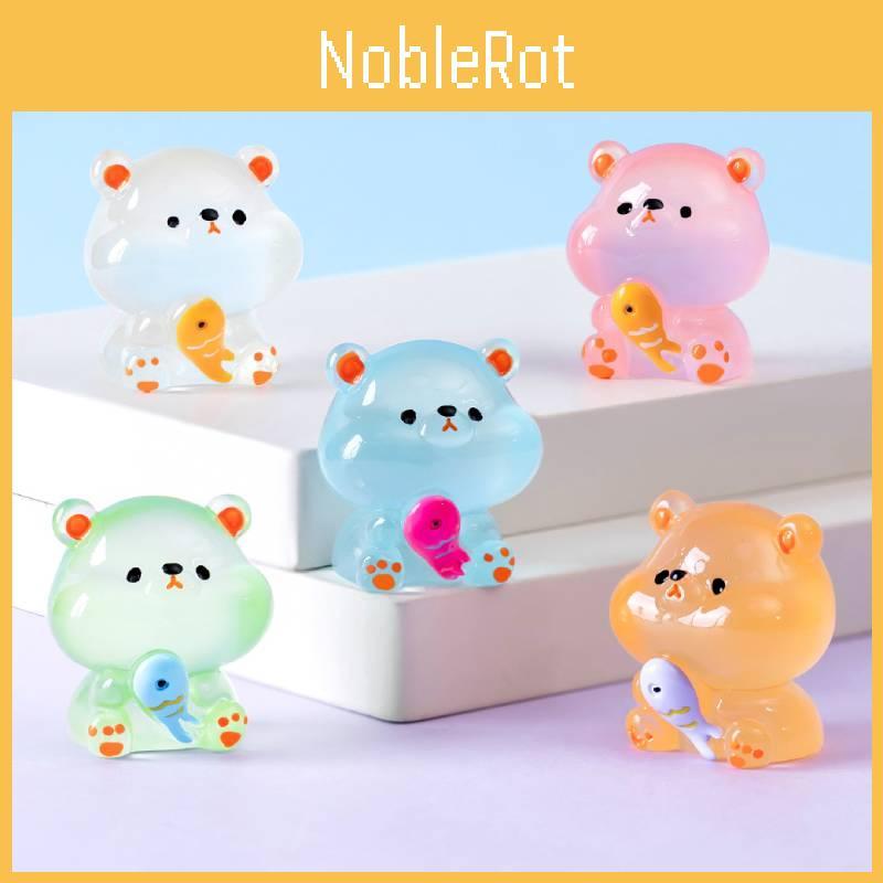Adorable Glow-in-the-dark Fishing Bear Resin Animal Figurine Cute Desktop Decor