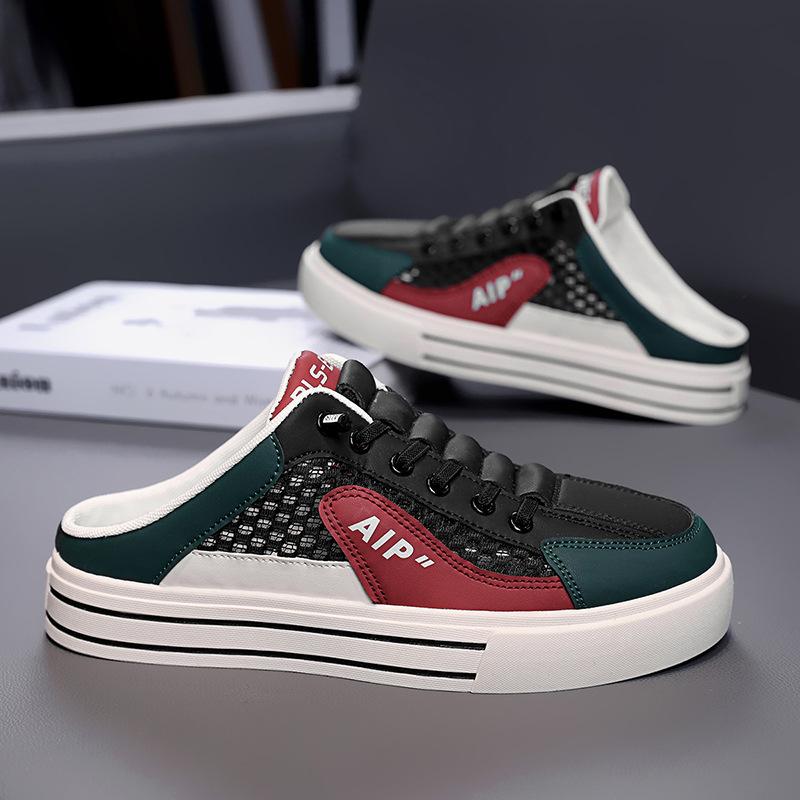 2025 Summer New Men's Shoes Without Heel Half Slippers Casual Breathable Mesh Lazy One Pedal Bag Head Dragging Shoes