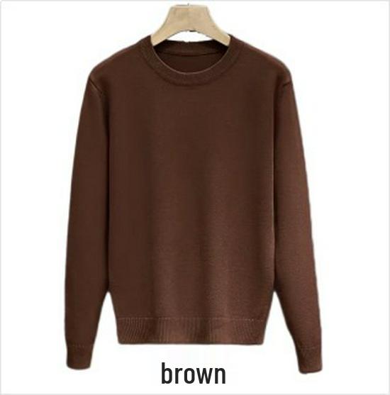Men's Round Neck Solid Color Casual Knit Sweater - Trendy and Handsome Pullover for Autumn Winter