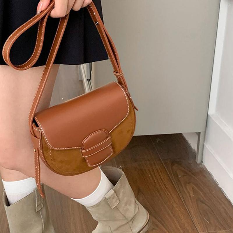 Neue Retro-Satteltaschen Modische Wildleder-Umhängetaschen Einfache und vielseitige Crossbody-Taschen Kompakte Freizeit-Taschen im koreanischen Stil