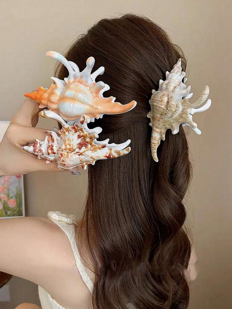 6 13cm Conch Women's Claw Clips, Marine Life Hair Clips, Fun Beach Vacation Accessories, Summer Clothing Styling Headwear