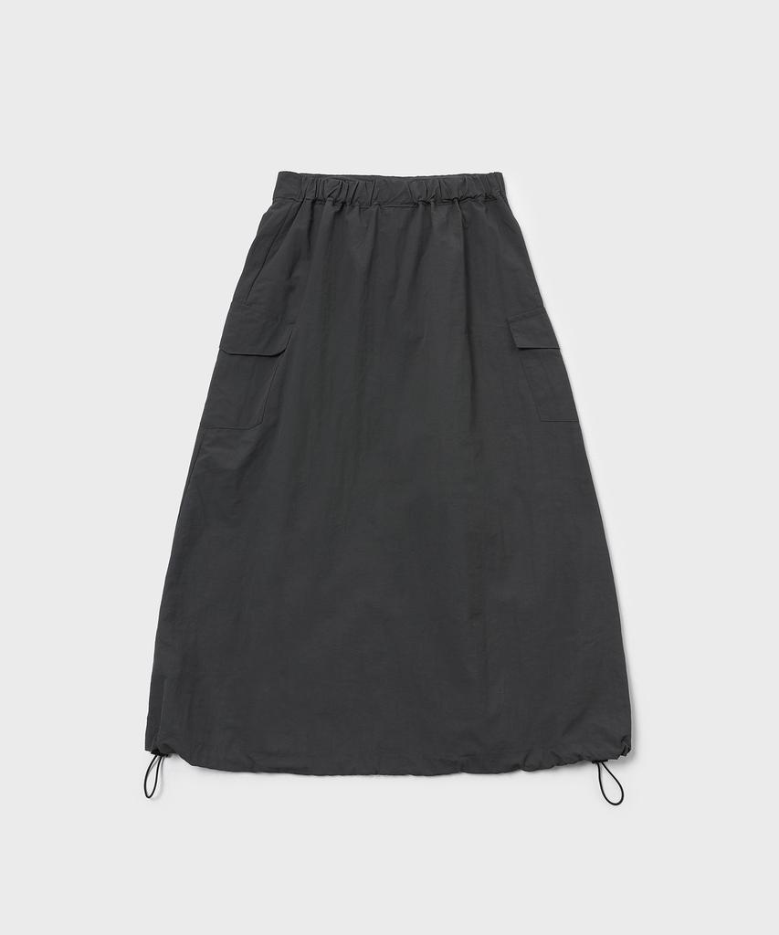 SLOW RECORD HOUSE Nylon Cargo Long Skirt_Charcoal
