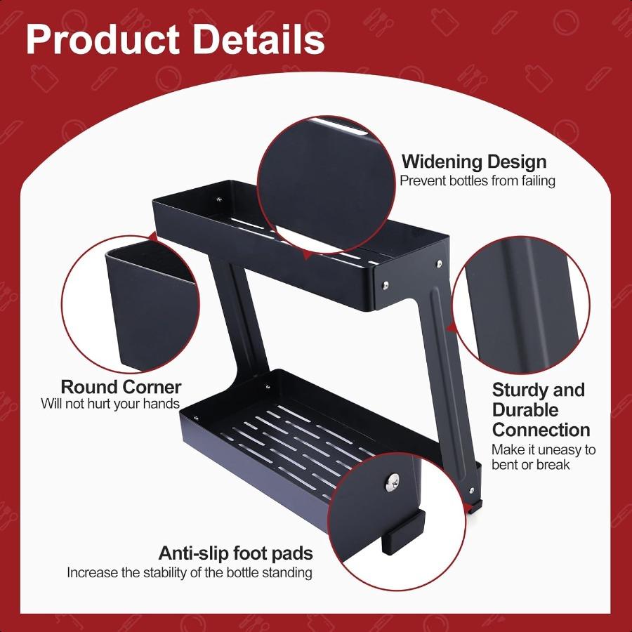 Spice Rack Organizer 2Tier Metal Kitchen Countertop Organizer Seasoning Storage Shelf with Guardrail Kitchen Under Cabinet and