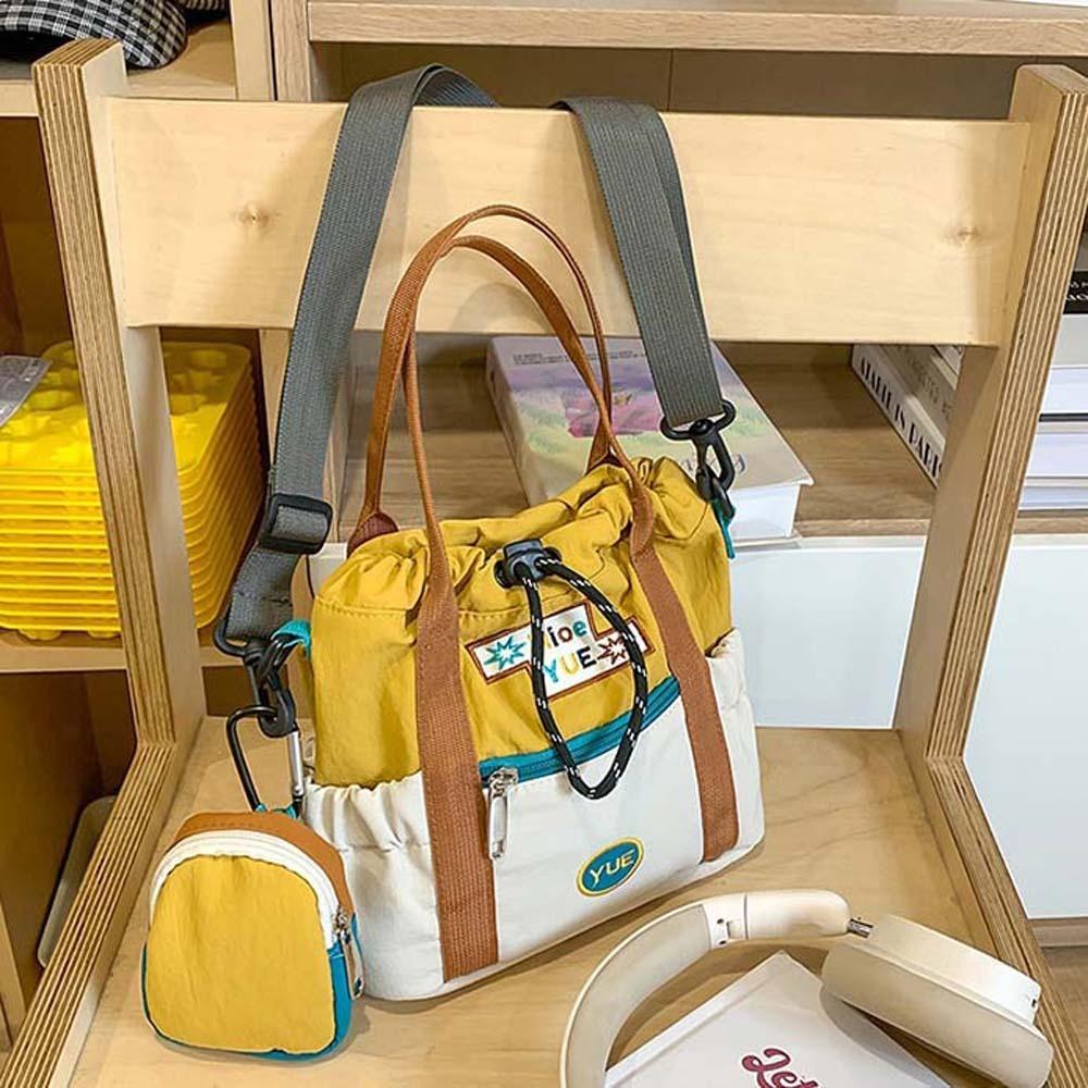 

Portable Mountaineering Crossbody Bag Embroidery Drawstring Bucket Cloth Bag Students Yellow Without Pendant