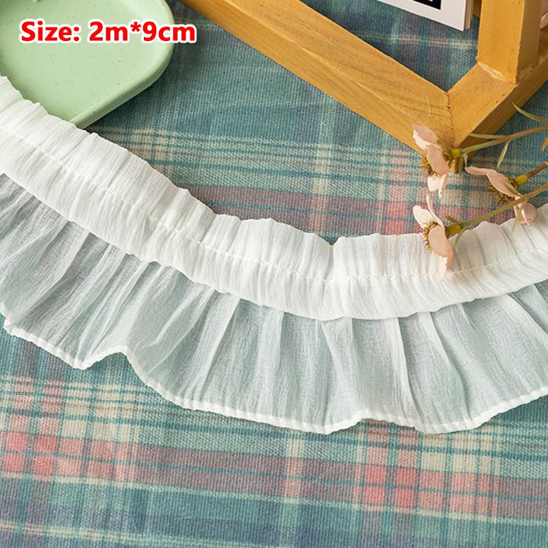 2M Chiffon Plissee Spitze Fransen 9/10/12CM Bandbesatz Zum Nähen Handarbeit Zubehör Röcke Kleidung DIY Basteln