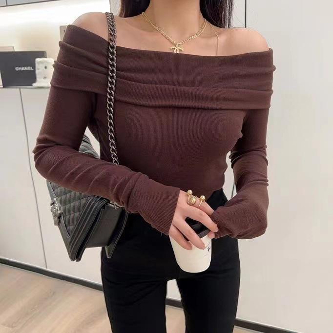 Early Autumn Off-Shoulder Slim-Fit Long-Sleeve T-Shirt for Women
