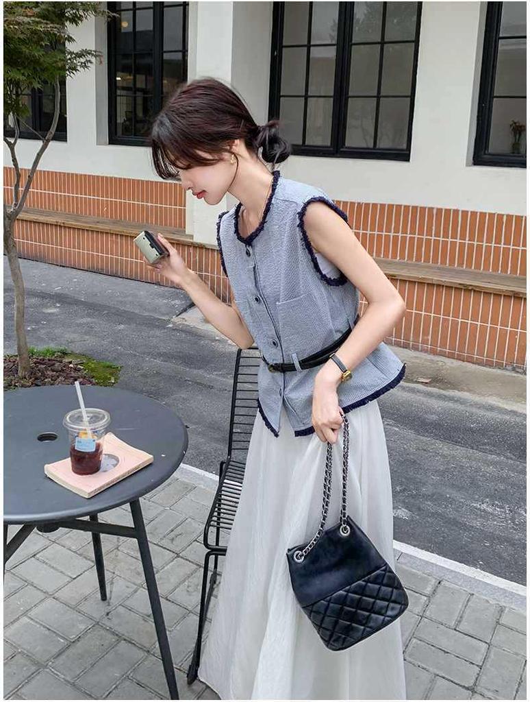 Summer 2025 French-Style Women's Two-Piece Suit: Vest Top & Skirt