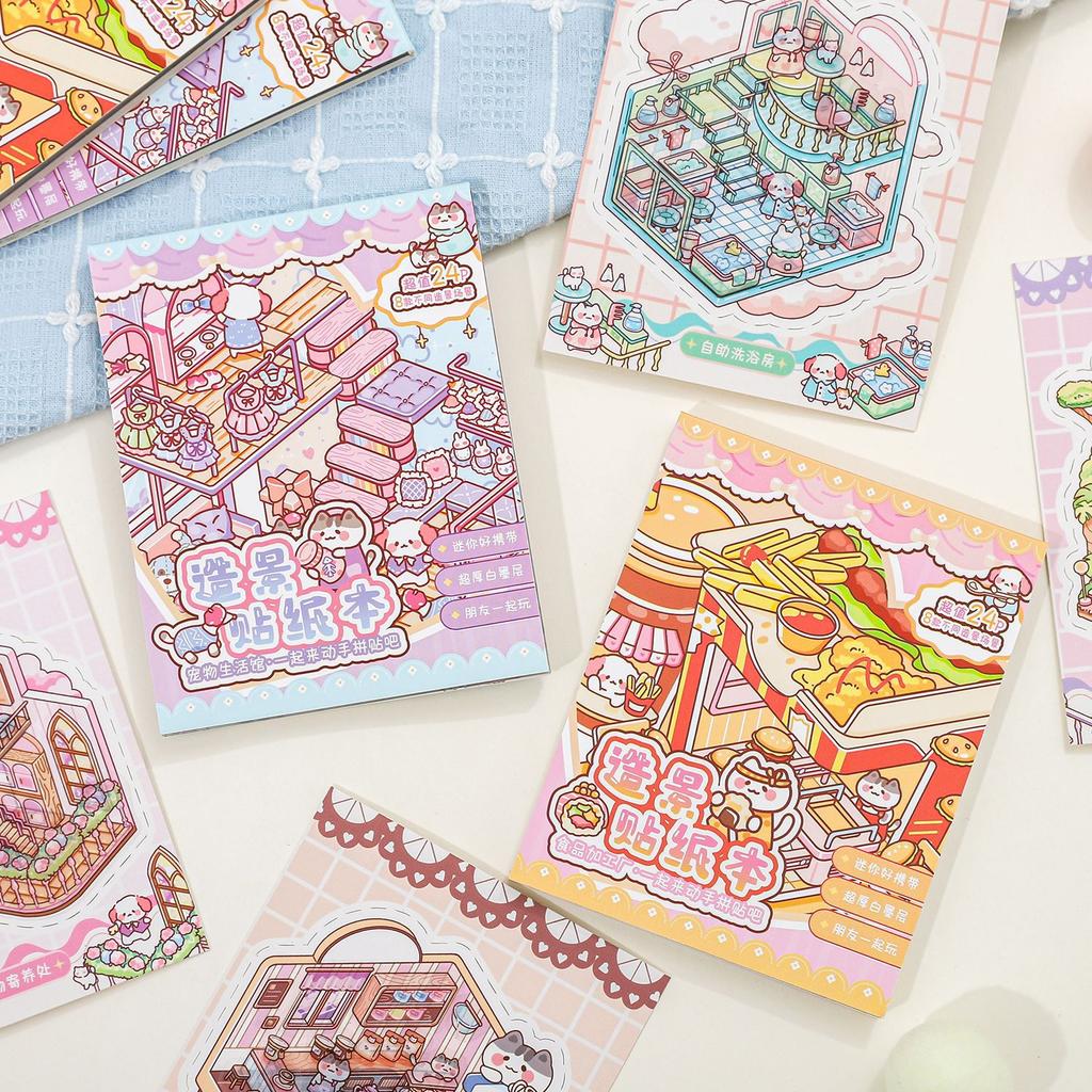 24 pièces/lot Autocollants Kawaii pour Scrapbooking Bonne Nuit Vie Île DIY Journaling Fournitures de Scrapbooking Papeterie Décorative Autocollant