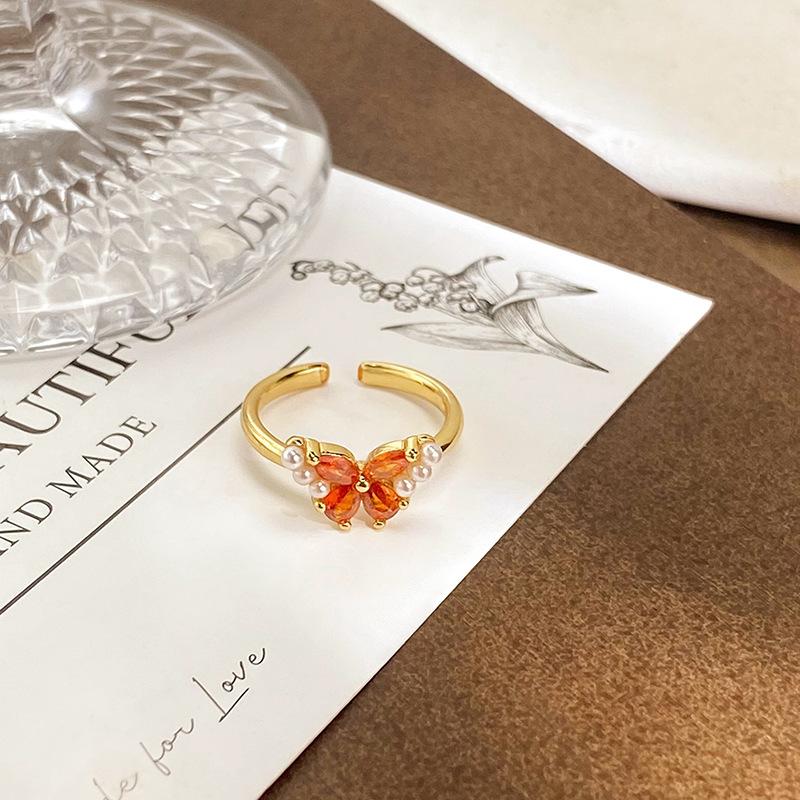 Butterfly Opening Ring Yellow Enamel Bow Light Luxury High Sense Unique Artistic Sense Student Party Ring