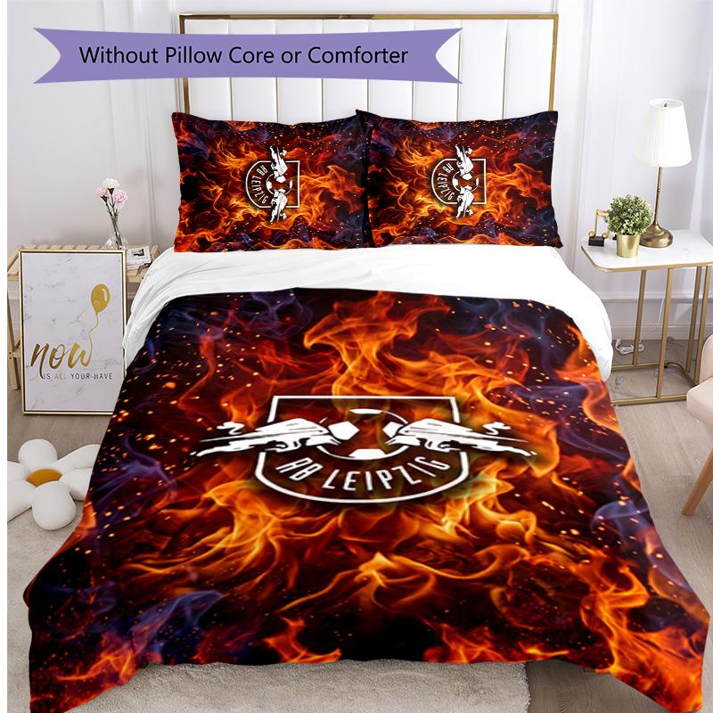 RB Leipzig Football Printed 3 Pieces Bedding Set, Comfortable Skin Friendly Bedroom Duvet Cover Set