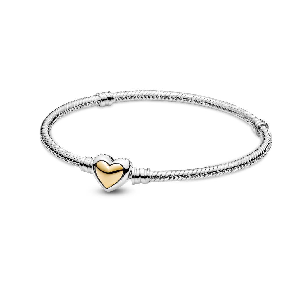 925 Silver Heart Charm Bracelet for Women Smooth Snake Bone Fine Jewelry Holiday Gift