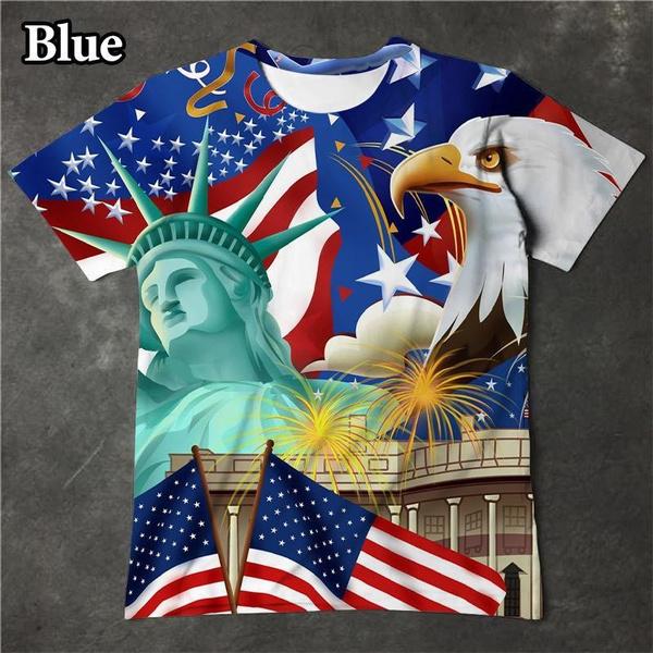 

Персональна модна футболка з 3D-друком і коротким рукавом із американським прапором, повсякденна футболка з візерунком орла XXXL небо синє кольору