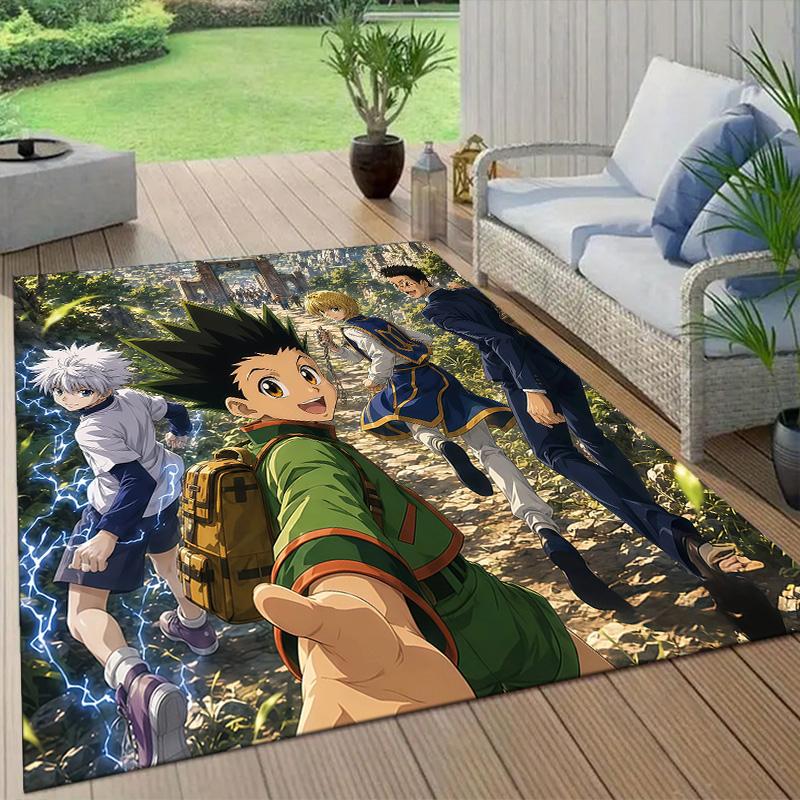 Hunter × Hunter Flannel Pattern Square Carpet,Area Rug,Carpet Rug for Living Room Bedroom Sofa Playroom Decor,Non-slip Floor Mat