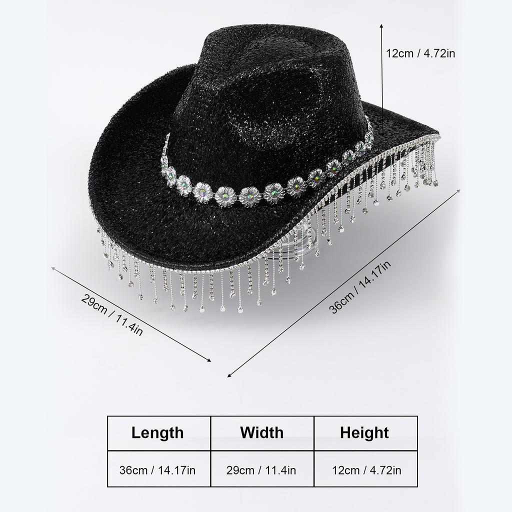 Sparkly Rhinestones Tassels Cowboy Hats Crystal Hat for Bachelorette Party Crystal Hat for Club Stage Bar