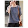 Seamless Round Neck Fleece Wool Half-Sleeve Women's Knit Top Sweater for Autumn/Winter