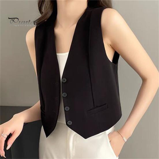 Women's Vest Top Sleeveless Suit Vest Single Breasted V-neck Waistcoat Dressy Casual Vest Jacket for Spring Summer