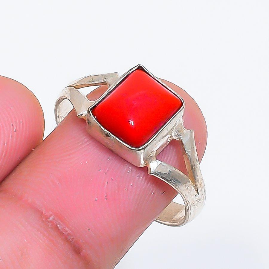 Natural Italian Red Coral Gemstone 925 Sterling Silver Jewelry Ring Size 9 ZS-1628