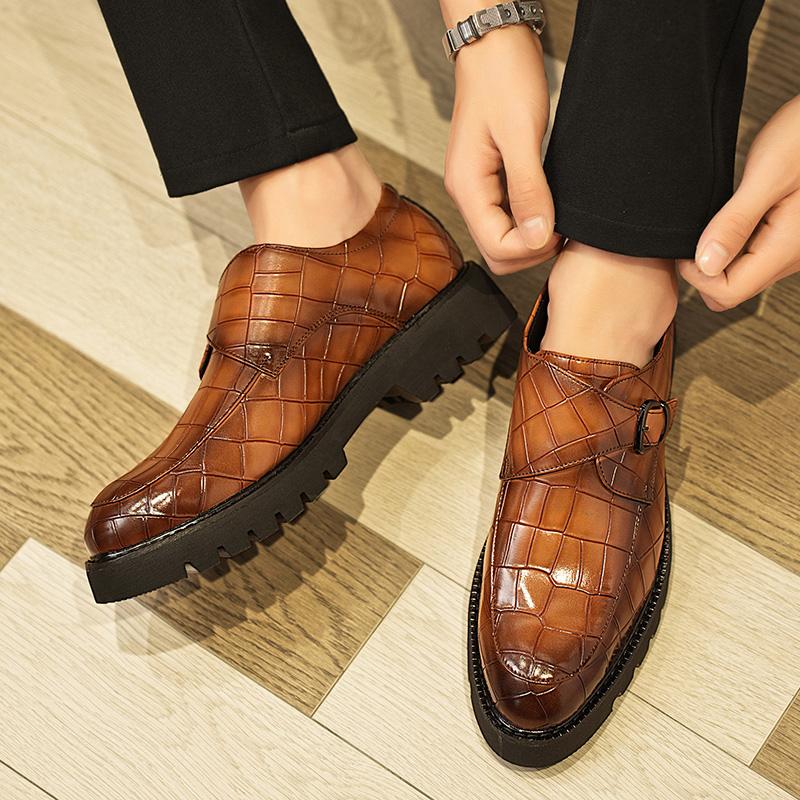 Fashion Thick Soled Men's Leather Shoes Fashionable British Style Daily Leisure Business Party Office Wedding Adult Retro Brown Shoes