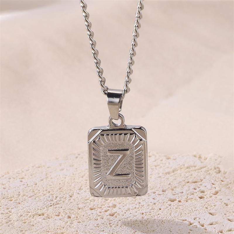 

Fashion Square Letter Pendant Necklace Men Women Silver Color Stainless steel Classical Charm Jewelry Birthday Gift