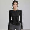 Women's Seamless Long-Sleeve Sports Top for Running & Yoga - Quick-Dry Elastic Knit Crew Neck