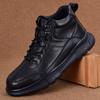 Men's Genuine Leather High-Top Casual Shoes: Non-Slip, Thick-Sole, Warm Velvet Lining, Perfect for Winter & Outdoors