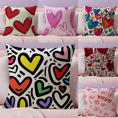 Lovely Heart of Love My Beloved Cushion Cover Natural Linen Organic Fabric DoubleSided Printing Sofa Home Decor Breathable
