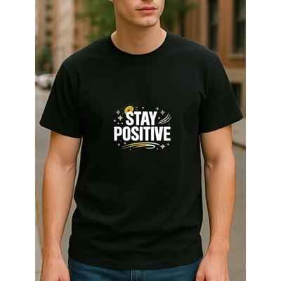 Ευρωπαϊκά μεγέθη STAY POSITIVE Θετική Εκτύπωση | Ανδρικό Casual T-shirt Κοντομάνικο, Απαλό Στρογγυλή Λαιμόκοψη, Ευέλικτο για Όλες τις Εποχές