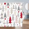 Happy Hew Year Shower Curtain Christmas Background With Decorative Xmas Trees Polyester Fabric Bath Curtains Decor Set With Hook