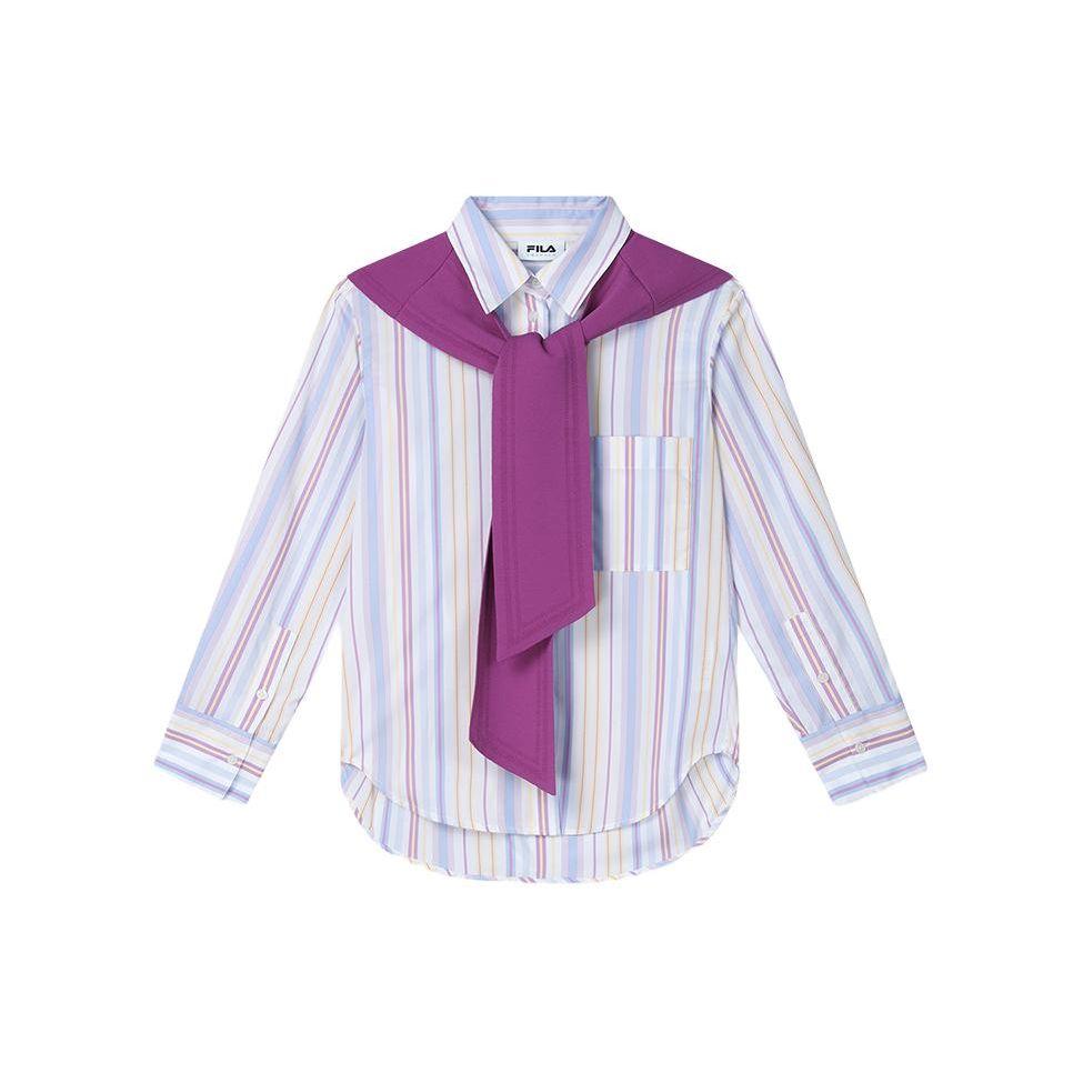 

FILA SS24 Full Print Striped Single-Breasted Casual Fashion Long Sleeve Shawl Shirt Women shirts Bougainvillea-Pink F11W424401FPK S