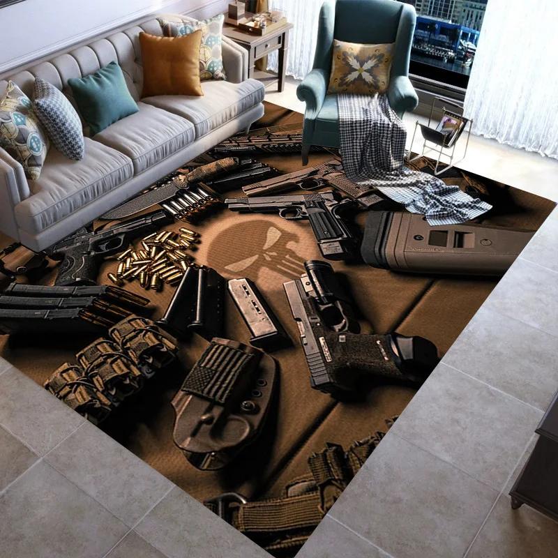 Retro Guns Pistol Ammunition Bullet Cartridge AK M4 Rug Carpet for Living Room Bedroom Decor Non-slip for Sofa Doormat Mat
