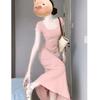 Casual Simple Style Solid Color U-neck Dress Women's Slightly Fat Long Dress Little Mother Waist Hip Skirt Summer Wholesale